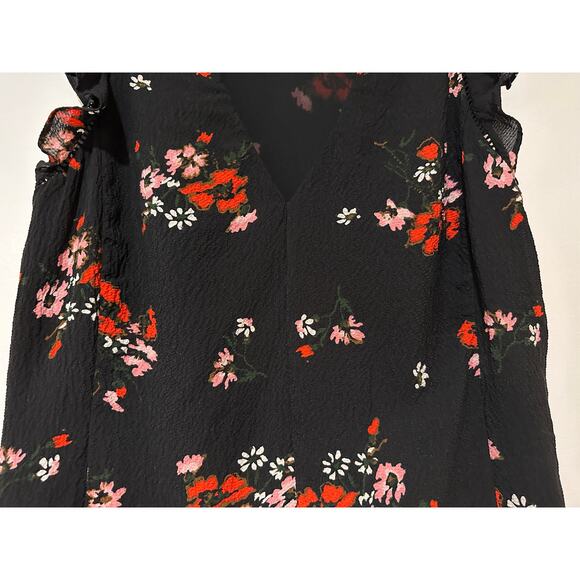 Rebecca Taylor Marguerite Black Floral Silk Top Size US XS 2 (EU 6) EUC Ruffles - Picture 5 of 11